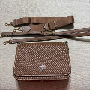 Tory Burch Thea Tan Woven Leather Crossbody